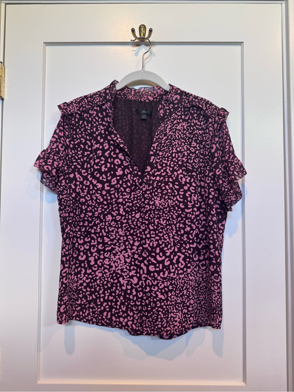 J. Crew Pink Leopard Print Flutter Sleeve Blouse Size Medium